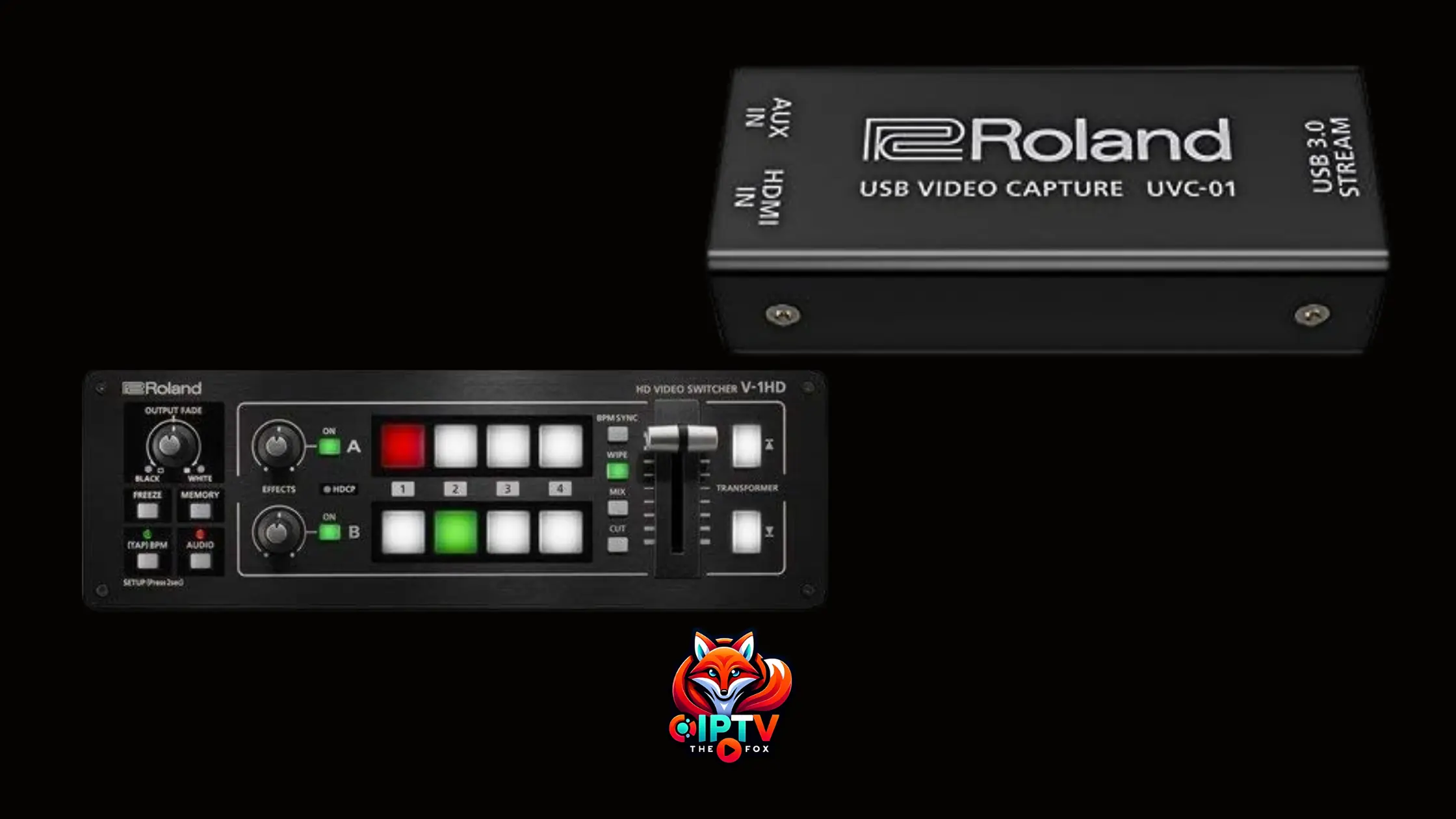 Roland Professional AV Switcher and Encoder – Multi-camera IPTV streaming device with video switcher, audio mixer, and USB capture module for live events.