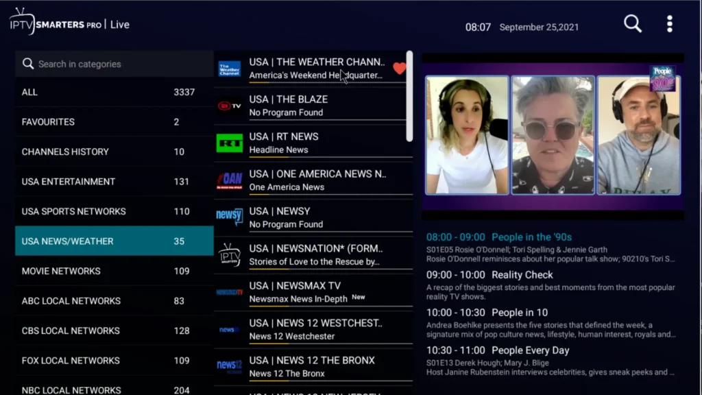 Live TV Channel Lineup - King IPTV Features