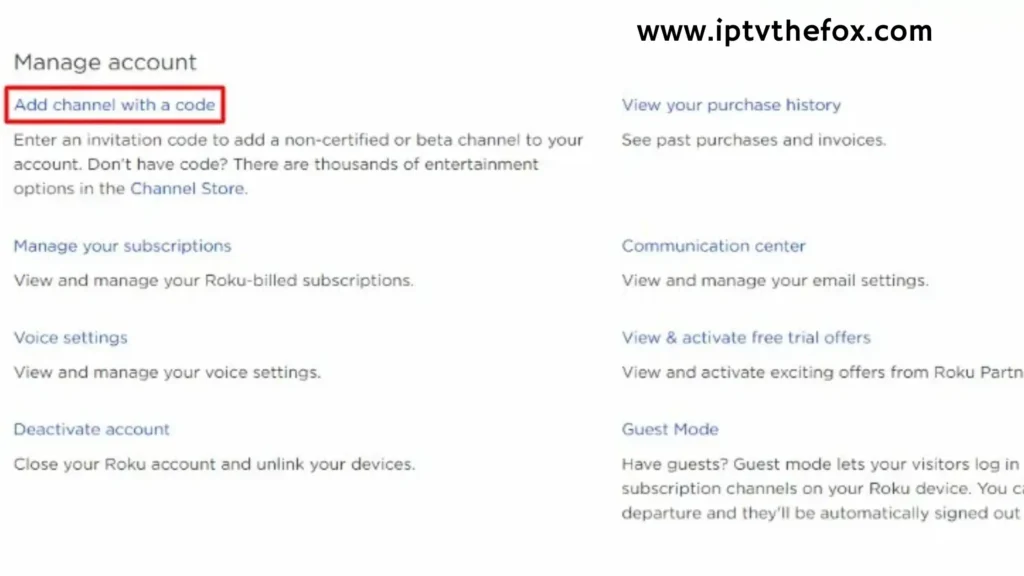 add channel with a code with IPTV on Roku iptvthefox.com