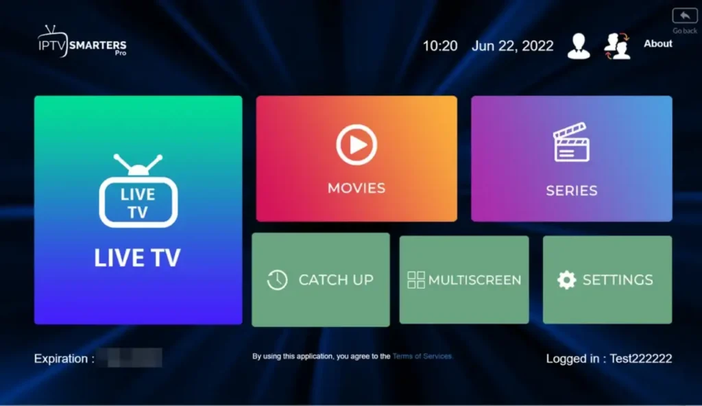 IPTV smarters pro Interface