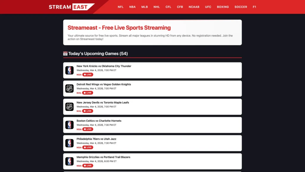 StreamEast – Best Overall Free Sports Streaming Site - by IPTV THE FOX