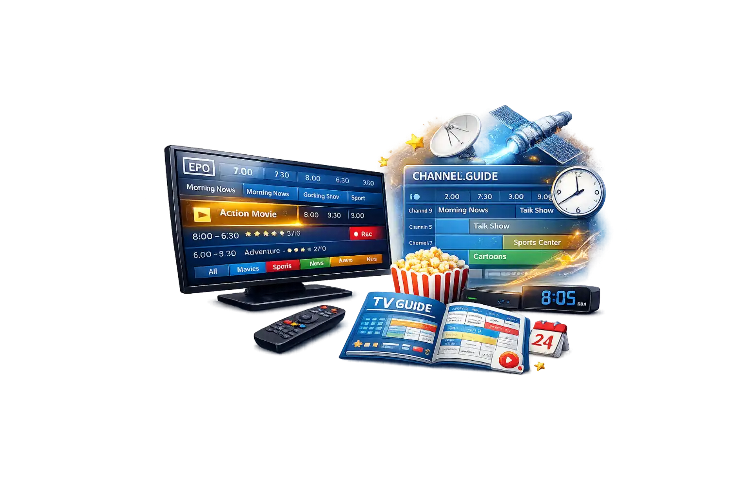 EPG and channel guide — electronic program guide for browsing schedules and discovering IPTV channels