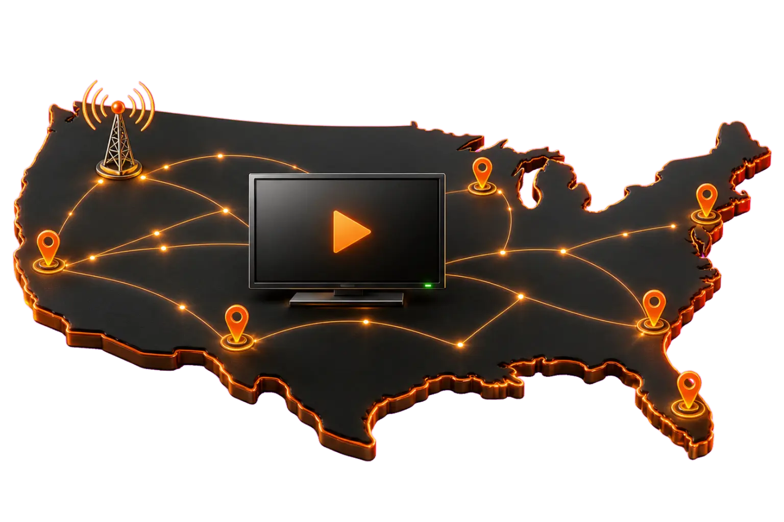 IPTV USA city coverage map — New York, Los Angeles, Chicago, Houston and Phoenix