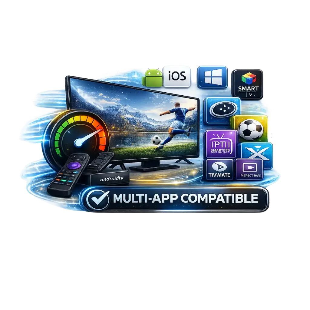 Works with your favorite IPTV apps — IPTV Smarters Pro, TiviMate, XCIPTV, OTT Navigator and more